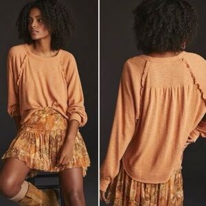 Anthropologie Pilcro Thermal Top Ruffled Raglan Women’s Small Oversized
